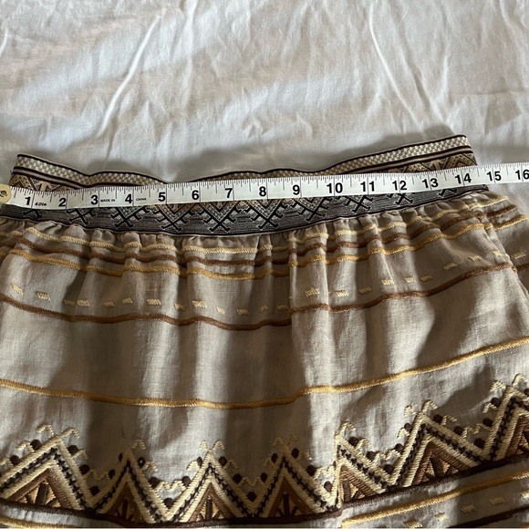 Calypso St. Bart Bohemian Linen Patterned Tan/Brown Pull On Mini Skirt Sz Sm EUC - Picture 8 of 11